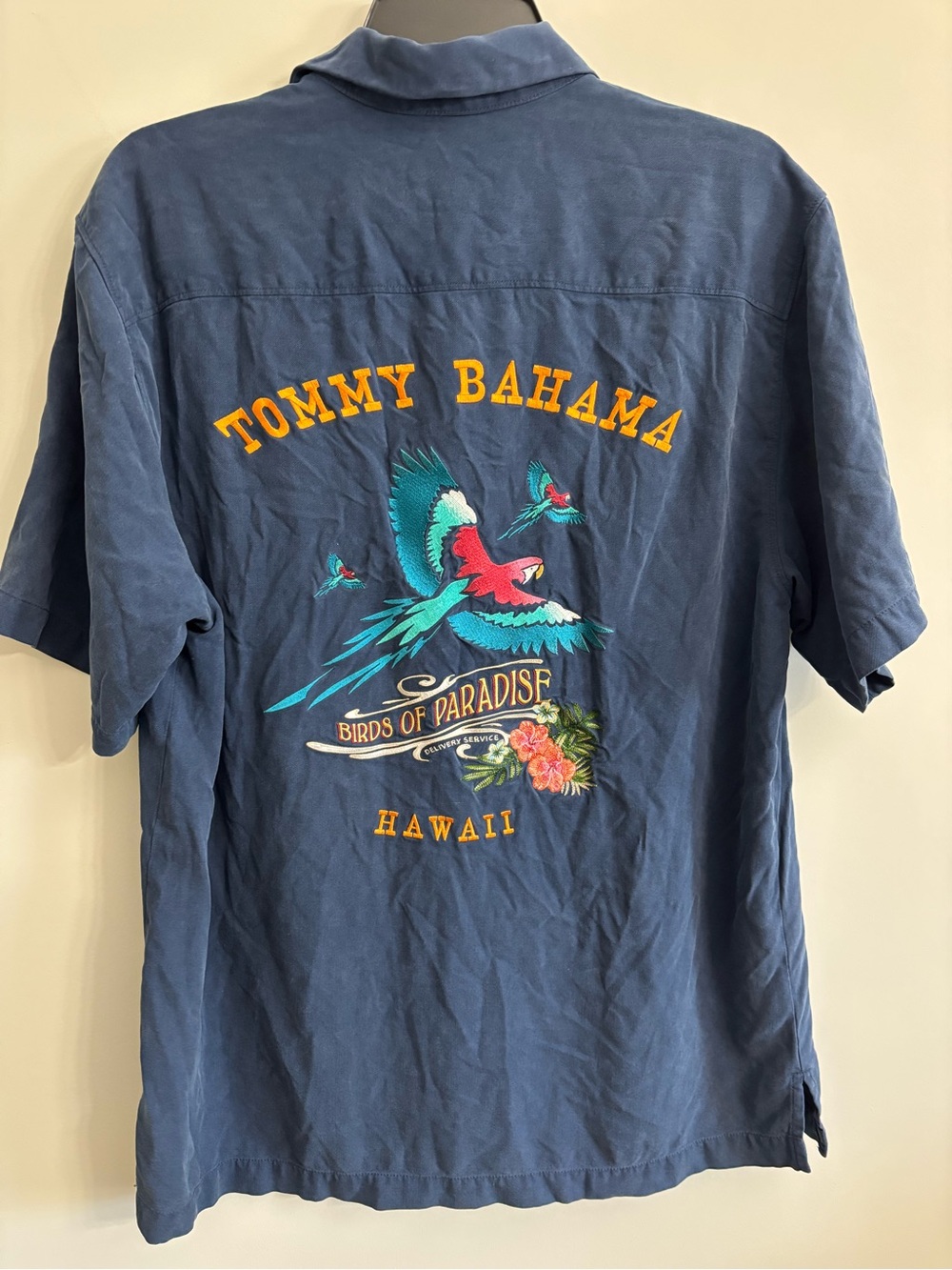Tommy Bahama Navy Short-Sleeve 'Birds of Paradise' Embroidered Shirt